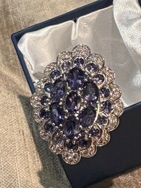 Genuine Catalina Lolite & White Zircon 925 Sterling Silver Ring Size 7 NWTS